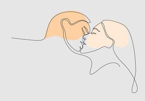 Minimalistic face line illustration of couple kissing. Abstract vector man and woman. Black and white on white background. One line drawing