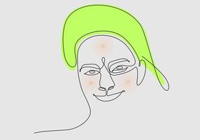 Continuous one line drawing of a woman's face. Horizontal Elegant minimalistic portrait of female with abstract pastel shape for a logo, emblem or web banner. Vector illustration