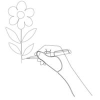 línea continua de mano y pluma dibujo flor ilustración vectorial vector