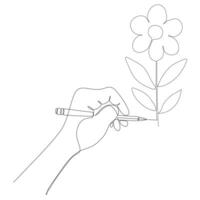 continuous line of hand and pen drawing flower vector illustration