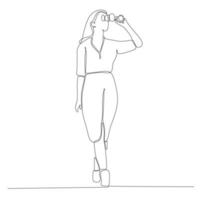 continuous line woman looking using binoculars vector illustration