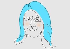 Continuous one line drawing of a woman's face. Horizontal Elegant minimalistic portrait of female with abstract pastel shape for a logo, emblem or web banner. Vector illustration