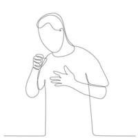 continuous line drawing man coughing because he is infected with covid 19 virus vector illustration