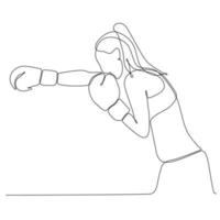 continuous line drawing of female boxing athlete vector illustration