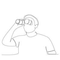 male continuous line see using binoculars vector illustration