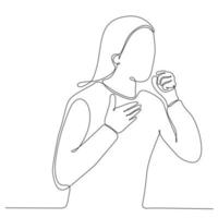 continuous line drawing woman coughing because she is infected with covid 19 virus vector illustration