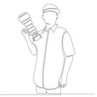 male continuous line see using binoculars vector illustration