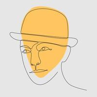 One continuous drawing line portrait of a young man in a hat, cap, baseball cap. .Single hand drawn art line doodle outline isolated minimal illustration cartoon character flat vector