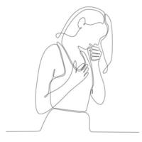 continuous line drawing woman coughing because she is infected with covid 19 virus vector illustration