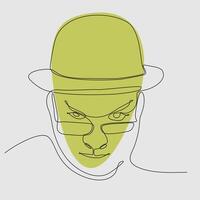 un retrato de línea de dibujo continuo de un joven con sombrero, gorra, gorra de béisbol. .una sola mano dibujada línea de arte doodle contorno aislado ilustración mínima personaje de dibujos animados plano vector