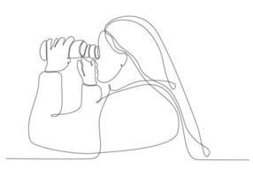 mujer de línea continua mirando usando binoculares ilustración vectorial vector