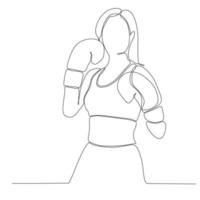 dibujo de línea continua de ilustración de vector de atleta de boxeo femenino