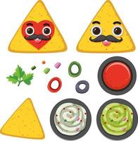 Set of nachos and sauce isolated vector