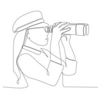 continuous line woman looking using binoculars vector illustration