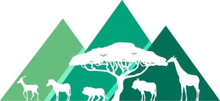 Silhouette wild animals with pyramid mountain vector