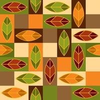 Seamless pattern with autumn leaves, rectangles in simple geometric style. Good for bio products decoration. Eco style. Vector