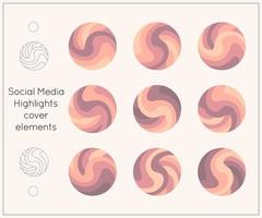 Social media highlights cover elements. Abstract style. Twisted stripes in pastel muted colors. Vector