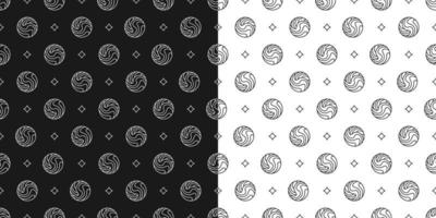 Geometric seamless staggered pattern with striped spheres, small rhombuses. Abstract pattern with thin lines, black and white geometry. Vector. vector