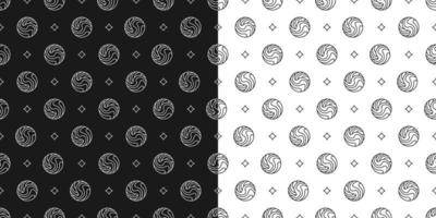 Geometric seamless staggered pattern with striped spheres, small rhombuses. Abstract pattern with thin lines, black and white geometry. Vector. vector