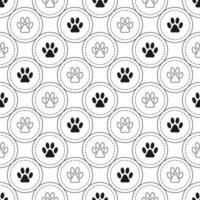 Seamless pattern background with footprints of home pet in circles, diagonal direction. Black and white. Vector. vector