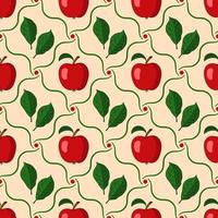 Seamless rhombus pattern with red apples in diagonal wavy grid Good for kitchen, home decoration vector