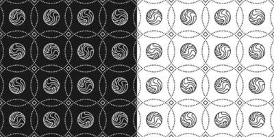 Seamless pattern with linear spheres in dotted rounded grid. Black white geometric regular pattern. Vector