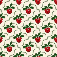 Seamless rhombus pattern with cowberries in diagonal wavy grid. Good for kitchen, home decoration vector