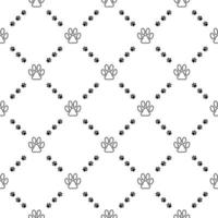 Simple seamless vector pattern with paw prints in rhombus grid. Black on white. Good for cats goods decoration