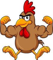 Muscular rooster cartoon character vector