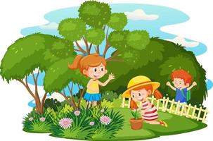 Happy children enjoying outdoor at the yard vector