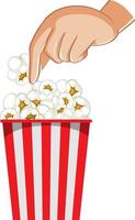 Hand picking popcorn from bucket vector