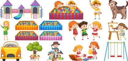 Set of cute kids and objects vector