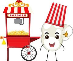 Popcorn cart with popcorn cartoon character vector