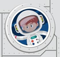 Spaceship window with astronaut vector