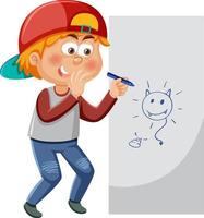 A boy drawing devil on paper vector