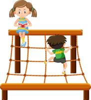 Children climbing on rope wall vector