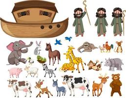 Set of Noah Ark animals and objects vector