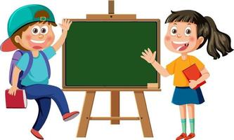 Chalkboard with school kids template vector