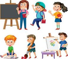 School kids cartoon characters set vector