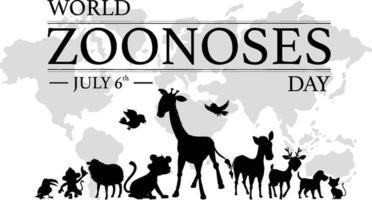 diseño de silueta de banner del día mundial de las zoonosis vector