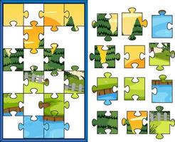 Nature outdoor scene photo puzzle game template vector