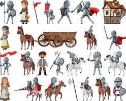 Medieval cartoon characters and objects vector