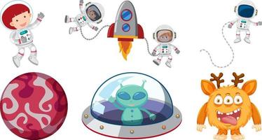 Set of space cartoon characters and objects vector