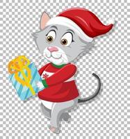 A Christmas cat cartoon character on grid background vector