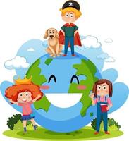 Smile earth globe with cartoon character vector