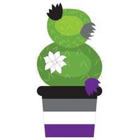 A cactus in a pot painted in the colors of the asexual flag. Vector stock illustration isolated on white background.