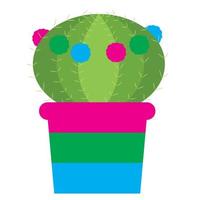 A cactus in a pot painted in the colors of the polysexual flag. Vector stock illustration isolated on white background.