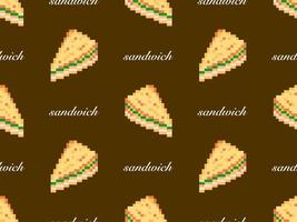 Sandwich cartoon character seamless pattern on brown background. Pixel style vector