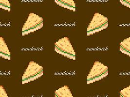 Sandwich cartoon character seamless pattern on brown background. Pixel style vector