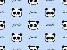 Panda cartoon character seamless pattern on blue background. Pixel style vector